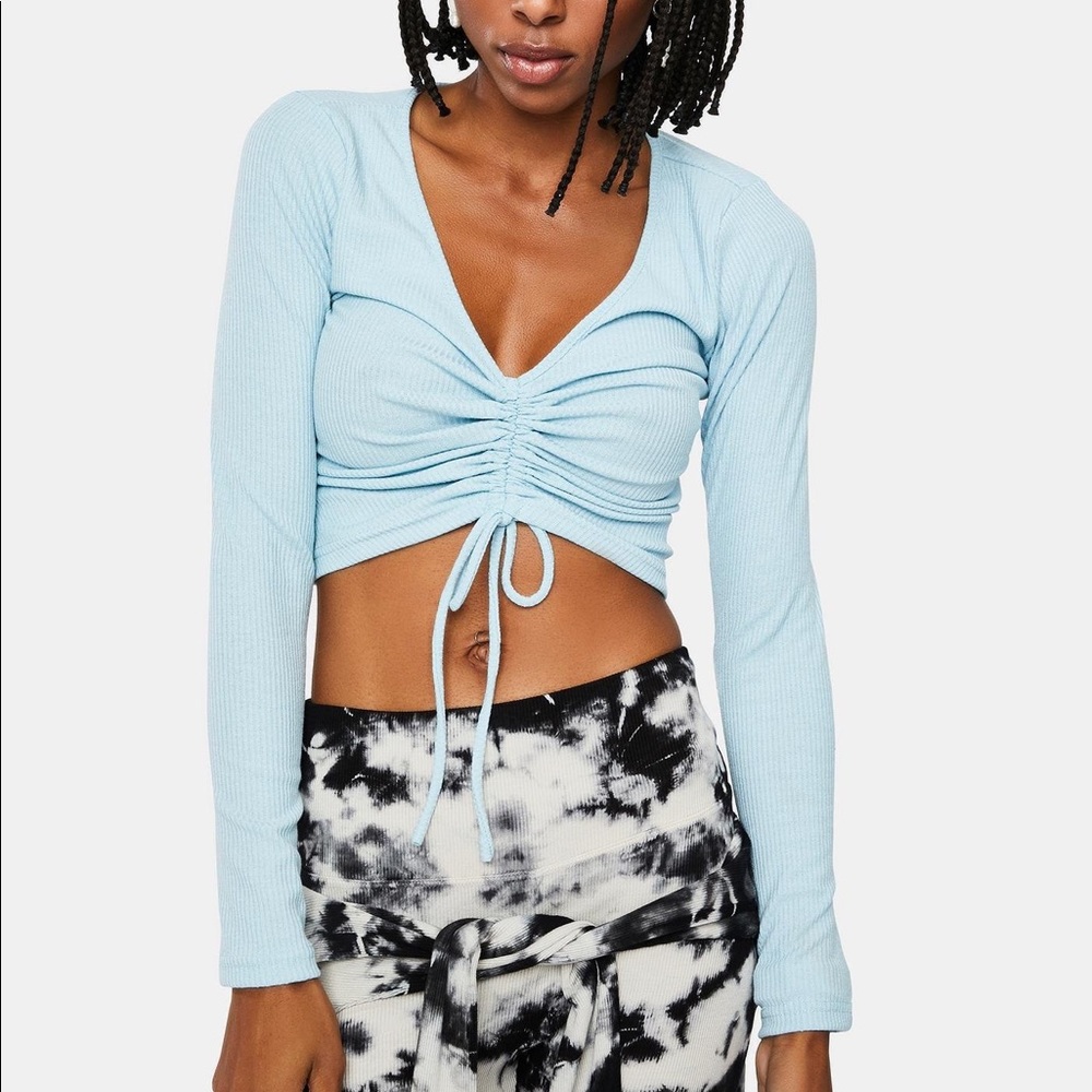 dolls kill blue ruched front top!